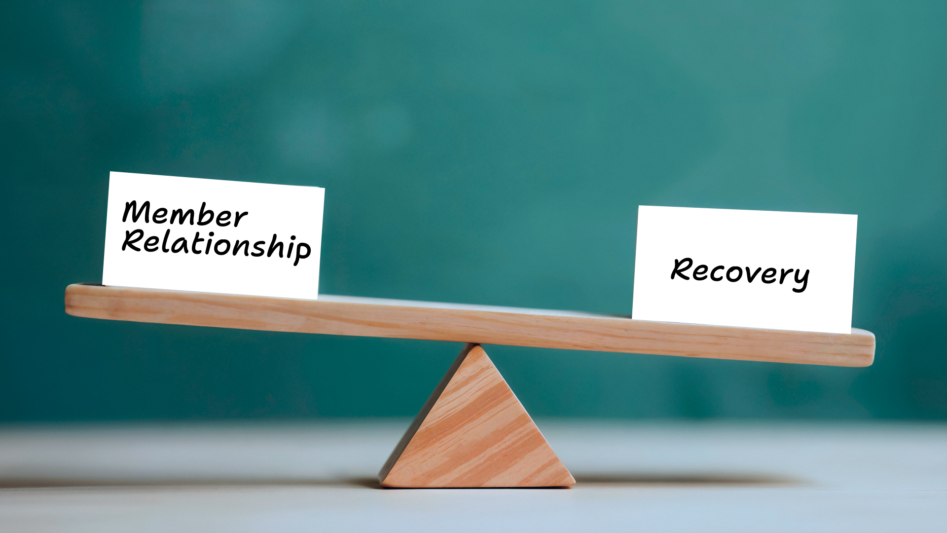 Illustration of AI-powered collections for credit unions, showing how predictive analytics helps balance member relationships and recovery outcomes through personalized treatment strategies, repayment support, and risk-based collections prioritization.