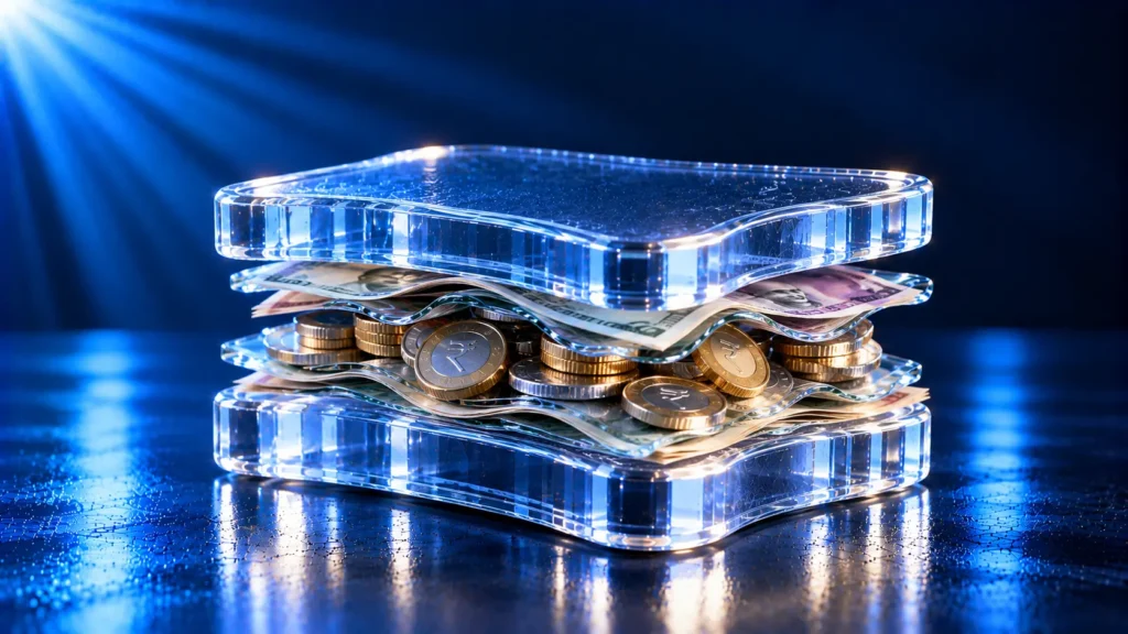 Cover image for a guide to evaluating debt collections software in India, featuring stacked currency notes and coins to represent loan recovery and collections management.